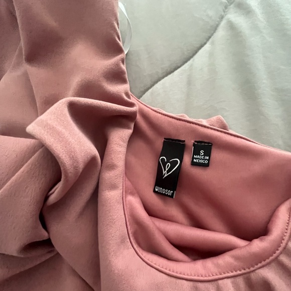 Floor Length Baby Pink One Shoulder Dress with Thigh High Slit - Picture 2 of 4